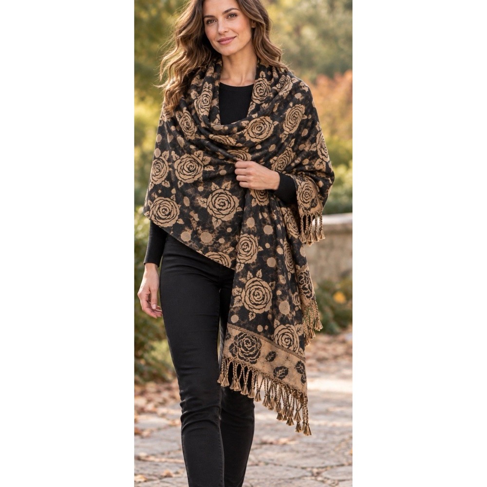 Paisley Pashmina Shawl Reversible Fringe Wrap Scarf Bohemian Floral Ripple